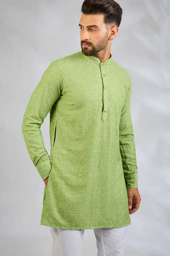 Buy Spring Break Green Silk, Cotton Mint Embroidered Kurta Set Online at Aza Fashions Buy_Spring Break_Green Silk, Cotton Mint Embroidered Kurta Set _Online_at_Aza_Fashions