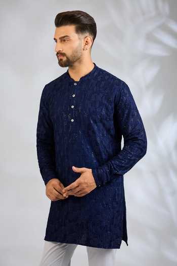 Buy Spring Break Blue Silk, Cotton Sequin Embroidered Kurta Set Online at Aza Fashions Buy_Spring Break_Blue Silk, Cotton Sequin Embroidered Kurta Set _Online_at_Aza_Fashions