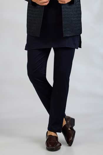 Shop_SPRING BREAK_Blue Silk, Cotton Satin Woven Jacket And Kurta Set _Online_at_Aza_Fashions