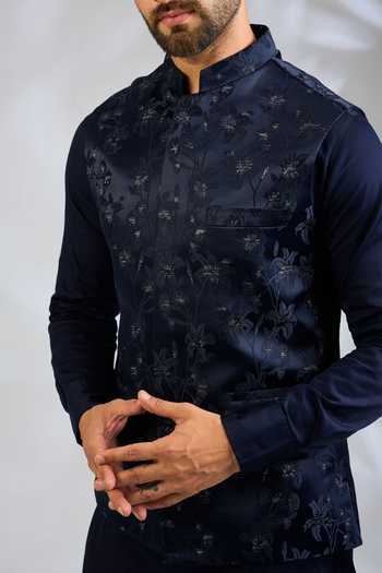 Buy SPRING BREAK Blue Silk, Cotton Satin Embroidery Floral Bundi And Kurta Set Online at Aza Fashions Buy_SPRING BREAK_Blue Silk, Cotton Satin Embroidery Floral Bundi And Kurta Set _Online_at_Aza_Fashions