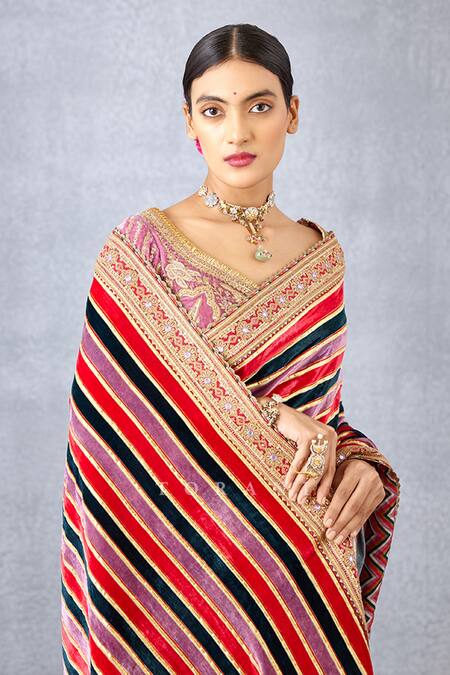 Shop_Torani_Pink Velvet, Slub And Crepe Digital Print, Shabnami Mridula Saree _Online_at_Aza_Fashions