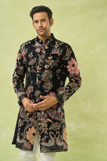 Arihant Rai Sinha Embroidered Velvet Sherwani & Polo Pant 