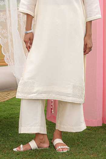 Shop Charu Makkar Ivory Silk, Chanderi, Organza V-neck Kallie Dori Work Kurta Set Online at Aza Fashions Shop_Charu Makkar_Ivory Silk, Chanderi, Organza V-neck Kallie Dori Work Kurta Set _Online_at_Aza_Fashions