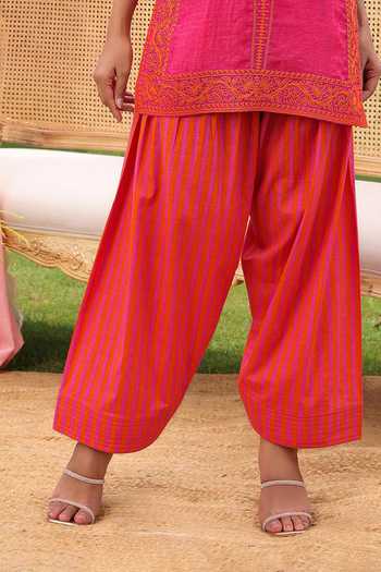 Charu Makkar Pink Chanderi, Cotton V-neck Thea Dori Work Kurta Farshi Salwar Set Online at Aza Fashions Charu Makkar_Pink Chanderi, Cotton V-neck Thea Dori Work Kurta Farshi Salwar Set _Online_at_Aza_Fashions
