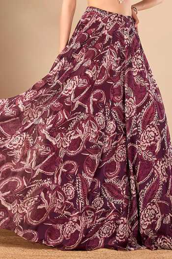Buy_Damoiselle_Wine Georgette, Shantoon Collared Neck Paisley Print Lehenga Blouse Set 