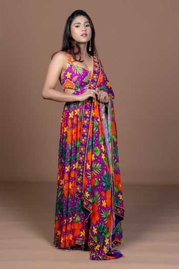 Damoiselle Floral Print Anarkali With Dupatta 