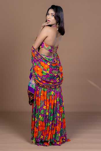 Damoiselle Floral Print Anarkali With Dupatta 