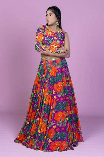 Damoiselle Floral Print Blouse & Lehenga Set 