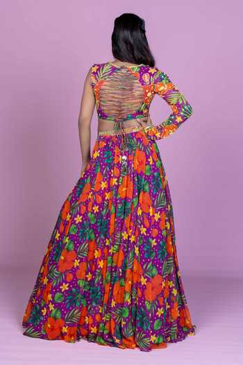 Damoiselle Floral Print Blouse & Lehenga Set 