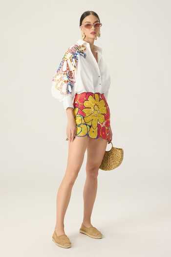 Saaksha & Kinni Multi Color Cotton, Cambric Makenna Abstract Hand Embroidered Skirt Online at Aza Fashions Saaksha & Kinni_Multi Color Cotton, Cambric Makenna Abstract Hand Embroidered Skirt _Online_at_Aza_Fashions