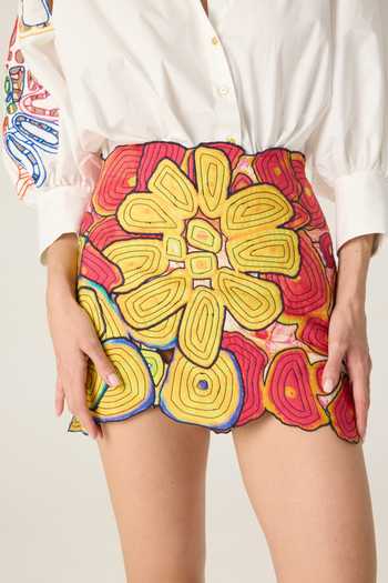 Buy Saaksha & Kinni Multi Color Cotton, Cambric Makenna Abstract Hand Embroidered Skirt Buy_Saaksha & Kinni_Multi Color Cotton, Cambric Makenna Abstract Hand Embroidered Skirt