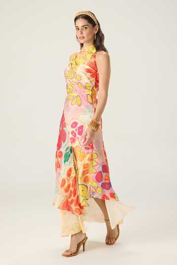 Buy Saaksha & Kinni Multi Color Chiffon Halter Neck Bernadette Floral Print Dress Online at Aza Fashions Buy_Saaksha & Kinni_Multi Color Chiffon Halter Neck Bernadette Floral Print Dress _Online_at_Aza_Fashions