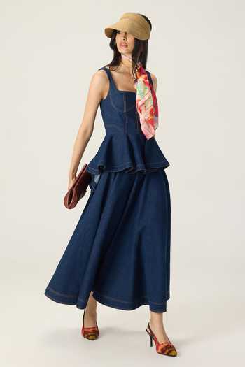 Shop Saaksha & Kinni Blue Denim Square Neck Peni Peplum Top Online at Aza Fashions Shop_Saaksha & Kinni_Blue Denim Square Neck Peni Peplum Top _Online_at_Aza_Fashions