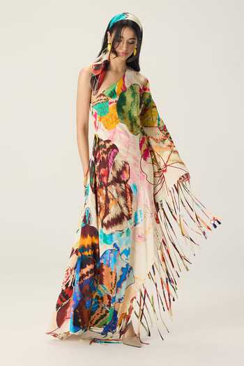 Buy Saaksha & Kinni Multi Color Asymmetric Neck, One Shoulder Elmina Floral Print Kaftan Online at Aza Fashions Buy_Saaksha & Kinni_Multi Color Asymmetric Neck, One Shoulder Elmina Floral Print Kaftan _Online_at_Aza_Fashions