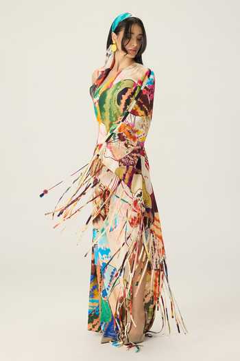 Shop Saaksha & Kinni Multi Color Asymmetric Neck, One Shoulder Elmina Floral Print Kaftan Online at Aza Fashions Shop_Saaksha & Kinni_Multi Color Asymmetric Neck, One Shoulder Elmina Floral Print Kaftan _Online_at_Aza_Fashions