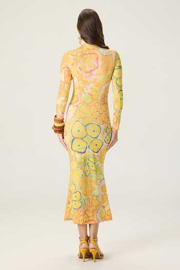 Shop Saaksha & Kinni Yellow Jersey High Neck Renata Printed Midi Dress at Aza Fashions Shop_Saaksha & Kinni_Yellow Jersey High Neck Renata Printed Midi Dress _at_Aza_Fashions