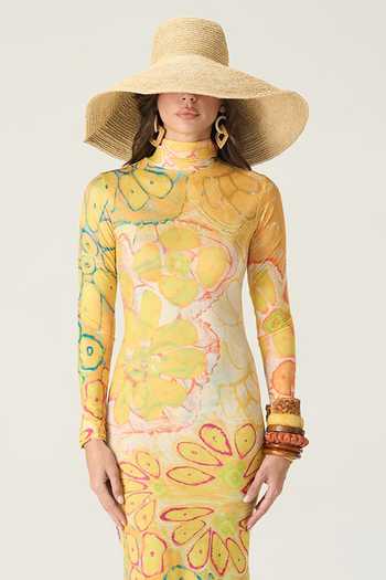 Shop Saaksha & Kinni Yellow Jersey High Neck Renata Printed Midi Dress Online at Aza Fashions Shop_Saaksha & Kinni_Yellow Jersey High Neck Renata Printed Midi Dress _Online_at_Aza_Fashions