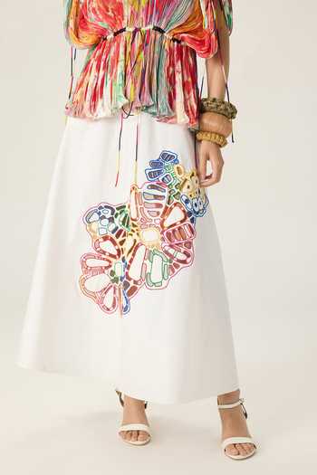 Shop Saaksha & Kinni White Cotton Scottie Hand Applique Work Skirt Online at Aza Fashions Shop_Saaksha & Kinni_White Cotton Scottie Hand Applique Work Skirt _Online_at_Aza_Fashions