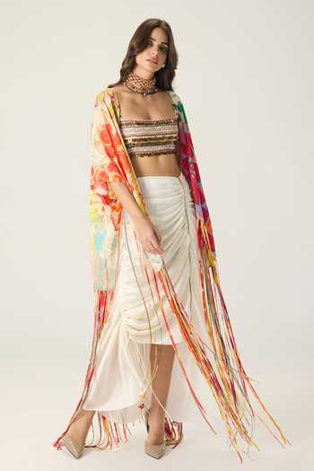 Buy Saaksha & Kinni Multi Color Silk, Cotton Square Neck Melanine Hand Embroidered Bustier Buy_Saaksha & Kinni_Multi Color Silk, Cotton Square Neck Melanine Hand Embroidered Bustier