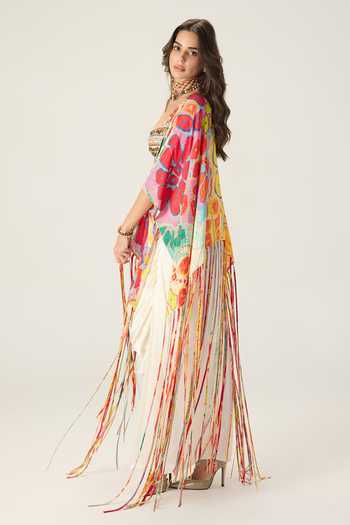 Shop Saaksha & Kinni Multi Color Silk, Cotton Square Neck Melanine Hand Embroidered Bustier Shop_Saaksha & Kinni_Multi Color Silk, Cotton Square Neck Melanine Hand Embroidered Bustier
