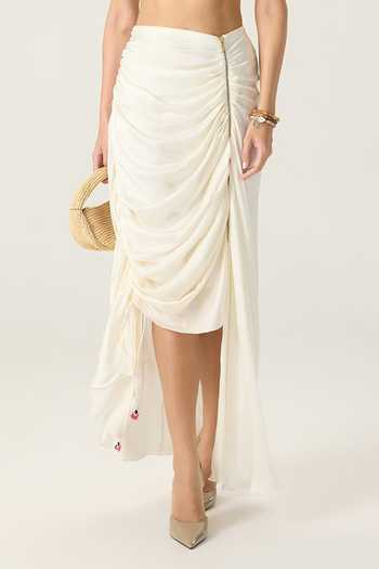 Buy_Saaksha & Kinni_White Silk Satin Quincy Midi Skirt _Online_at_Aza_Fashions