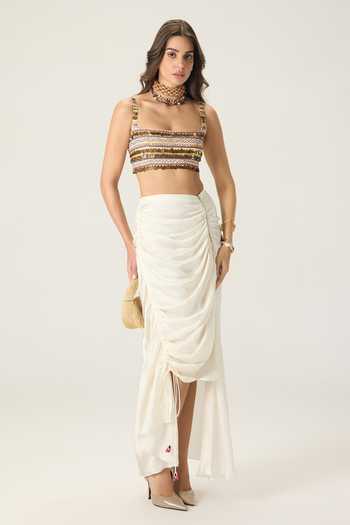 Shop_Saaksha & Kinni_White Silk Satin Quincy Midi Skirt _Online_at_Aza_Fashions