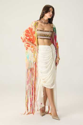 Saaksha & Kinni_White Silk Satin Quincy Midi Skirt _at_Aza_Fashions