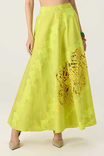 Saaksha & Kinni Green Cotton Lainey Applique Cutout Skirt at Aza Fashions Saaksha & Kinni_Green Cotton Lainey Applique Cutout Skirt _at_Aza_Fashions