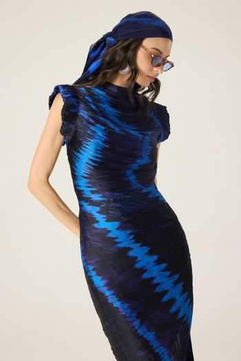 Buy Saaksha & Kinni Blue Chiffon High Neck Imogen Printed Pleated Dress Online at Aza Fashions Buy_Saaksha & Kinni_Blue Chiffon High Neck Imogen Printed Pleated Dress _Online_at_Aza_Fashions