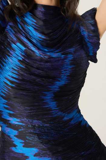 Saaksha & Kinni Blue Chiffon High Neck Imogen Printed Pleated Dress at Aza Fashions Saaksha & Kinni_Blue Chiffon High Neck Imogen Printed Pleated Dress _at_Aza_Fashions