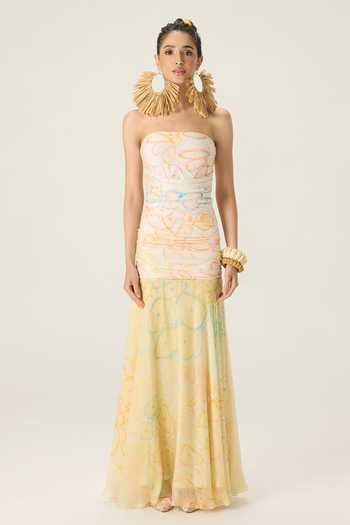 Buy Saaksha & Kinni Multi Color Chiffon, Jersey Bandeau Neck Josie Floral Print Dress Online at Aza Fashions Buy_Saaksha & Kinni_Multi Color Chiffon, Jersey Bandeau Neck Josie Floral Print Dress _Online_at_Aza_Fashions