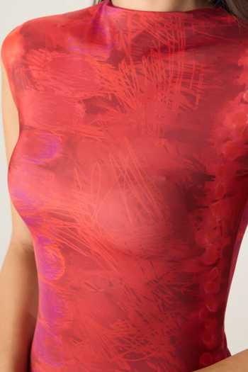 Shop Saaksha & Kinni Red Jersey High Neck Charlotte Printed Asymmetric Dress Online at Aza Fashions Shop_Saaksha & Kinni_Red Jersey High Neck Charlotte Printed Asymmetric Dress _Online_at_Aza_Fashions