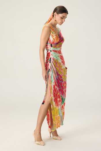 Buy Saaksha & Kinni Multi Color Chiffon V-neck Anya Floral Print Dress Online at Aza Fashions Buy_Saaksha & Kinni_Multi Color Chiffon V-neck Anya Floral Print Dress _Online_at_Aza_Fashions