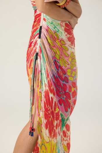 Saaksha & Kinni Multi Color Chiffon V-neck Anya Floral Print Dress at Aza Fashions Saaksha & Kinni_Multi Color Chiffon V-neck Anya Floral Print Dress _at_Aza_Fashions