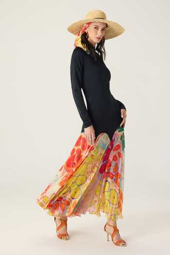 Shop Saaksha & Kinni Black Chiffon, Jersey High Neck Maeva Floral Print Dress Online at Aza Fashions Shop_Saaksha & Kinni_Black Chiffon, Jersey High Neck Maeva Floral Print Dress _Online_at_Aza_Fashions