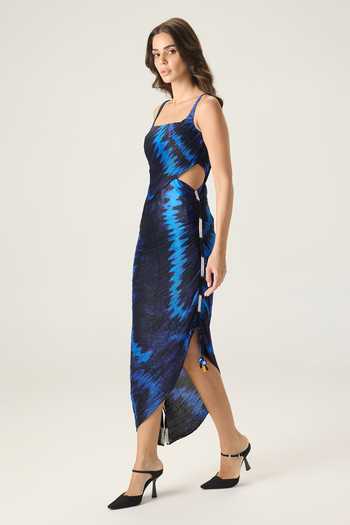 Buy Saaksha & Kinni Blue Chiffon Square Neck Lenora Leheriya Print Dress Online at Aza Fashions Buy_Saaksha & Kinni_Blue Chiffon Square Neck Lenora Leheriya Print Dress _Online_at_Aza_Fashions
