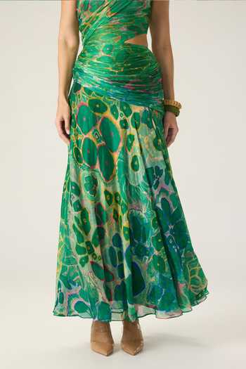 Shop Saaksha & Kinni Green Chiffon One Shoulder Ally Floral Print Dress Online at Aza Fashions Shop_Saaksha & Kinni_Green Chiffon One Shoulder Ally Floral Print Dress _Online_at_Aza_Fashions