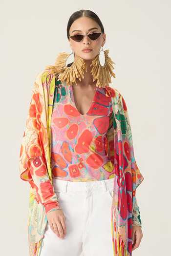 Shop Saaksha & Kinni Multi Color Leni Floral Print Cape Online at Aza Fashions Shop_Saaksha & Kinni_Multi Color Leni Floral Print Cape _Online_at_Aza_Fashions