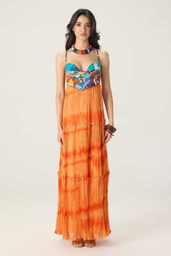 Saaksha & Kinni Multi Color Cotton, Chiffon, Cambric Samara Floral And Leheriya Print Dress Online at Aza Fashions Saaksha & Kinni_Multi Color Cotton, Chiffon, Cambric Samara Floral And Leheriya Print Dress _Online_at_Aza_Fashions