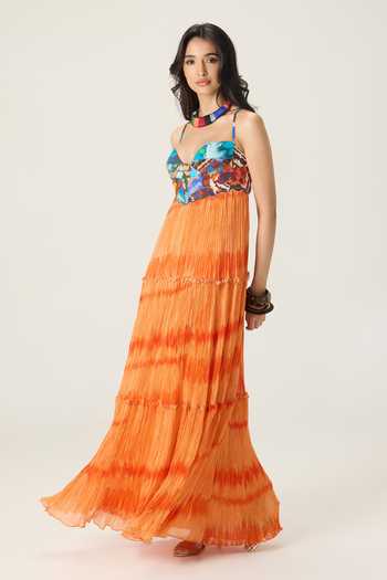 Shop Saaksha & Kinni Multi Color Cotton, Chiffon, Cambric Samara Floral And Leheriya Print Dress Online at Aza Fashions Shop_Saaksha & Kinni_Multi Color Cotton, Chiffon, Cambric Samara Floral And Leheriya Print Dress _Online_at_Aza_Fashions