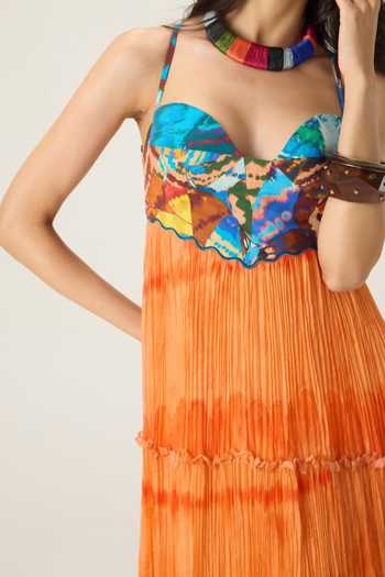 Saaksha & Kinni Multi Color Cotton, Chiffon, Cambric Samara Floral And Leheriya Print Dress at Aza Fashions Saaksha & Kinni_Multi Color Cotton, Chiffon, Cambric Samara Floral And Leheriya Print Dress _at_Aza_Fashions