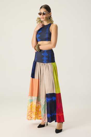 Saaksha & Kinni Blue Jersey High Neck Jules Printed Crop Top Online at Aza Fashions Saaksha & Kinni_Blue Jersey High Neck Jules Printed Crop Top _Online_at_Aza_Fashions