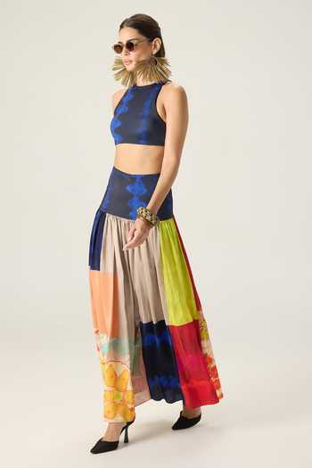 Buy Saaksha & Kinni Blue Jersey High Neck Jules Printed Crop Top Online at Aza Fashions Buy_Saaksha & Kinni_Blue Jersey High Neck Jules Printed Crop Top _Online_at_Aza_Fashions