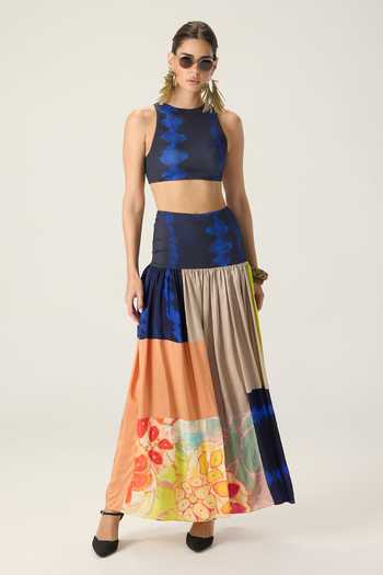 Shop Saaksha & Kinni Blue Jersey High Neck Jules Printed Crop Top Online at Aza Fashions Shop_Saaksha & Kinni_Blue Jersey High Neck Jules Printed Crop Top _Online_at_Aza_Fashions