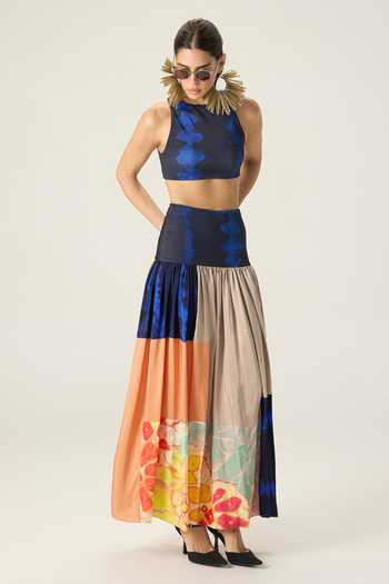 Saaksha & Kinni Blue Jersey High Neck Jules Printed Crop Top at Aza Fashions Saaksha & Kinni_Blue Jersey High Neck Jules Printed Crop Top _at_Aza_Fashions