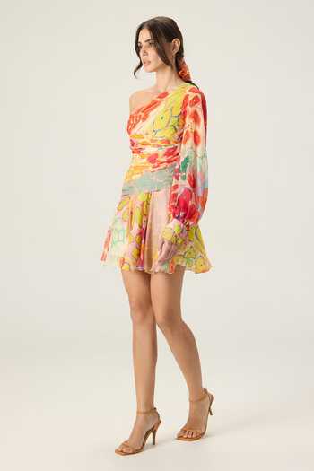 Shop Saaksha & Kinni Multi Color Chiffon One Shoulder Juliana Floral Print Dress Online at Aza Fashions Shop_Saaksha & Kinni_Multi Color Chiffon One Shoulder Juliana Floral Print Dress _Online_at_Aza_Fashions