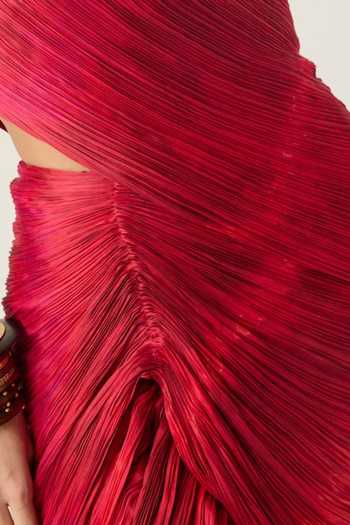 Buy Saaksha & Kinni Red Chiffon Sweetheart Neck Adelita Pleated Maxi Dress Buy_Saaksha & Kinni_Red Chiffon Sweetheart Neck Adelita Pleated Maxi Dress
