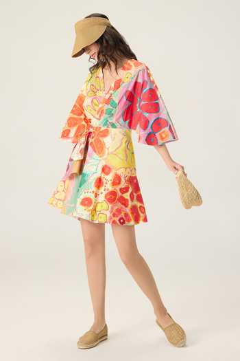 Buy Saaksha & Kinni Multi Color Cotton V-neck Selia Floral Print Dress Online at Aza Fashions Buy_Saaksha & Kinni_Multi Color Cotton V-neck Selia Floral Print Dress _Online_at_Aza_Fashions