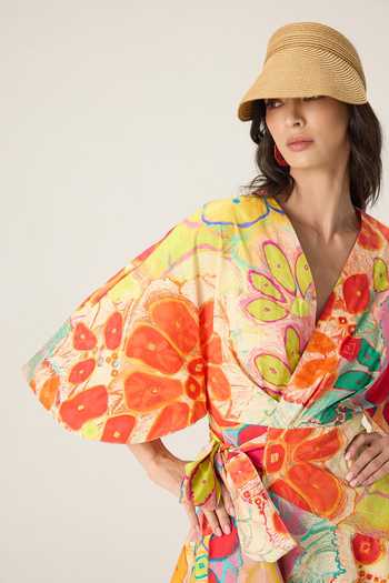 Buy Saaksha & Kinni Multi Color Cotton V-neck Selia Floral Print Dress Buy_Saaksha & Kinni_Multi Color Cotton V-neck Selia Floral Print Dress