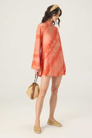 Shop Saaksha & Kinni Orange Jersey High Neck Louisa Leheriya Print Dress Online at Aza Fashions Shop_Saaksha & Kinni_Orange Jersey High Neck Louisa Leheriya Print Dress _Online_at_Aza_Fashions